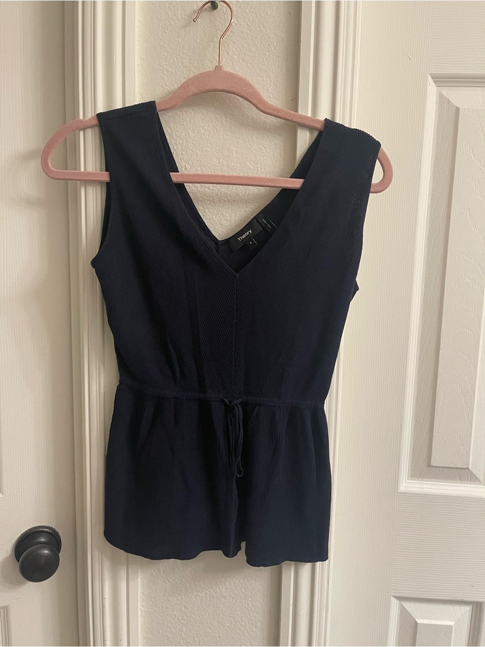Theory Navy Ribbed V-Neck Tank